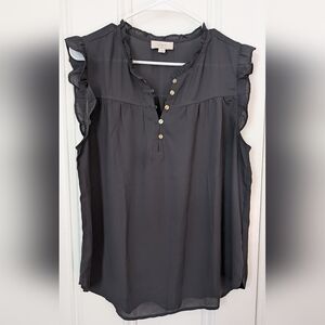 LOFT Black Ruffle Sleeveless Blouse